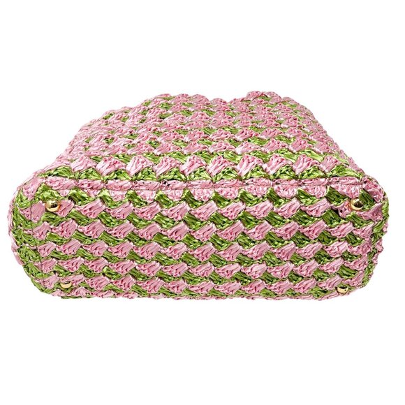PRADA Vintage Logo Raffia Mini Tote Bag Pink Green Polyethylene [105145] - Picture 9 of 11